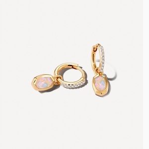 Nellie 14k Yellow Gold Huggie Earrings In White Opal & White Diamond